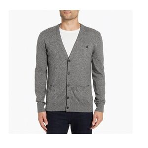 Original Penguin 100% Pima Cotton Heathered Grey Button Up Cardigan Sz Large